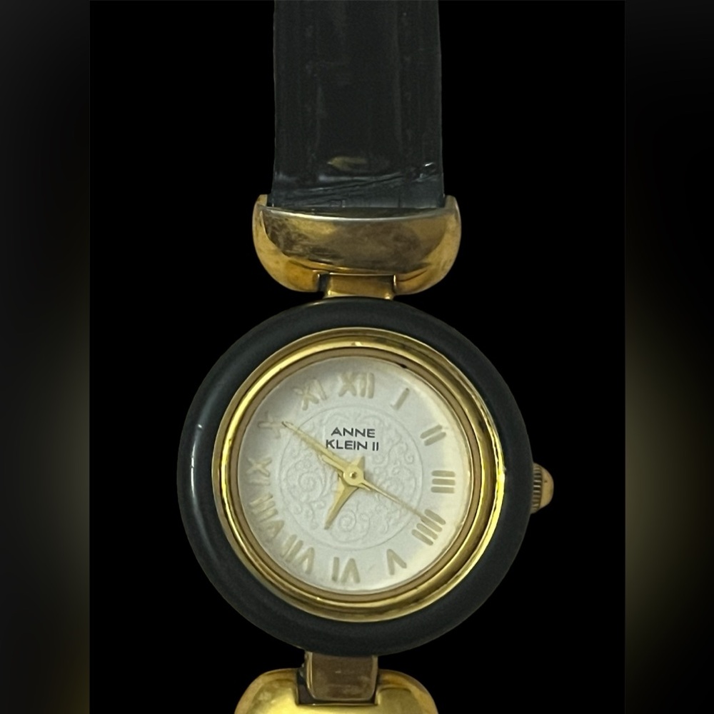 Anne Klein Black and Gold Vintage Wrist Watch